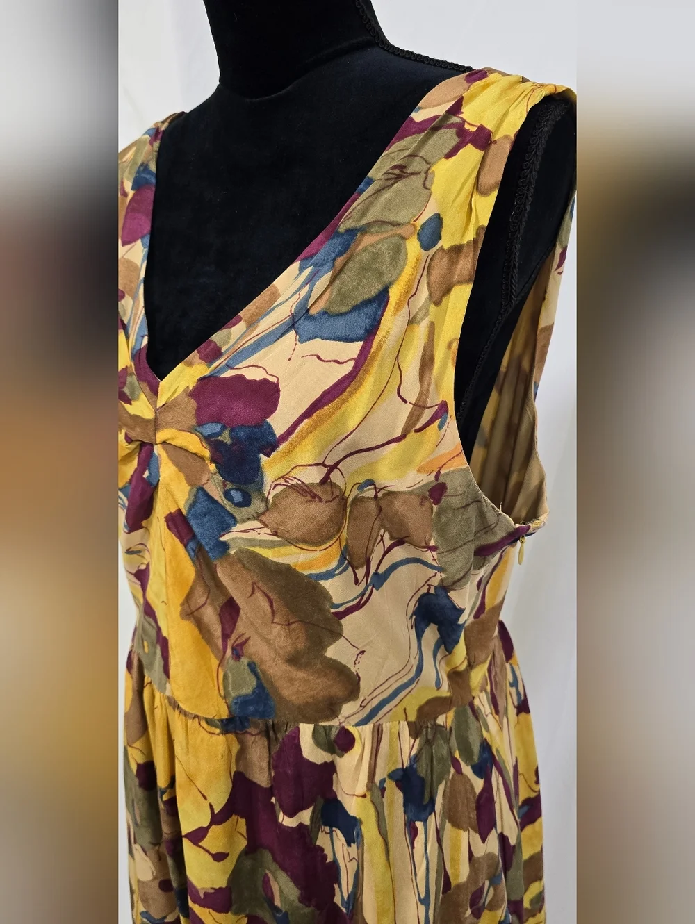Banana Republic women 12 yellow silk floral dress boho earthy artsy resortwear - Picture 6 of 9